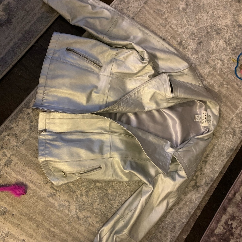 Silver leather jacket real leather